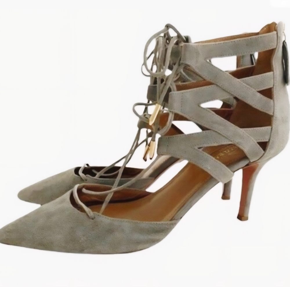 Aquazzura Light Gray Suede Lace-Up Pointed Toe Heels 39.5 US9